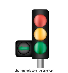 Traffic light with an arrow isolated on white background, vecto