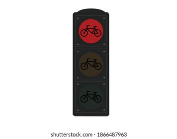 a traffic light for bicycles with a red light isolated on a white background