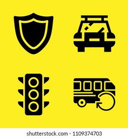 traffic light, bus, shield and car vector icon set. Sample icons set for web and graphic design