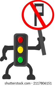 traffic light carrying a cross symbol no parking