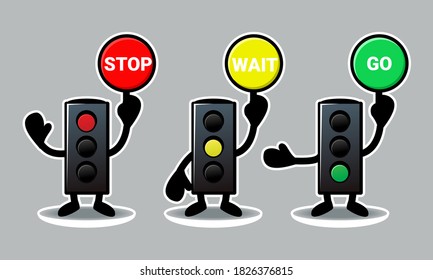 Traffic light cartoon character  with semaphore signal. Illustration vector