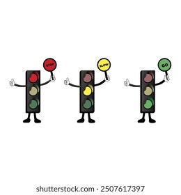 TRAFFIC LIGHT CARTOON ILLUSTRATION FOR TRAFFIC EDUCATION