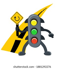 traffic light cartoon illustration with traffic sign