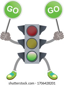 Traffic light cartoon illustration. Stop wait and go light mascot vector design