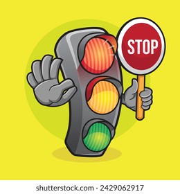 Traffic Light Cartoon Mascot Character Vector for Stop Action