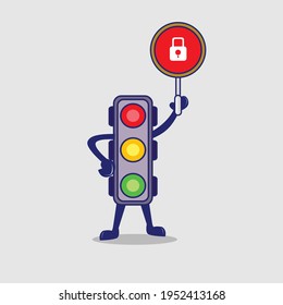 Traffic light cartoon with padlock sign board