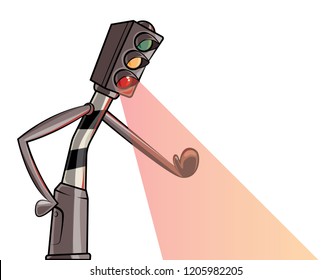 Traffic Light Cartoon Saying Stop. White background traffic light that is not letting you pass! Red Light!