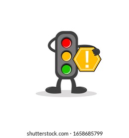 Traffic light Cartoon with Traffic Sign Vector 