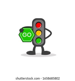Caricatura de semáforos con vector de señalización de tráfico 