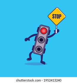 Traffic light cartoon with stop sign board