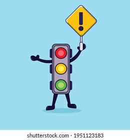 Traffic light cartoon with warning sign board