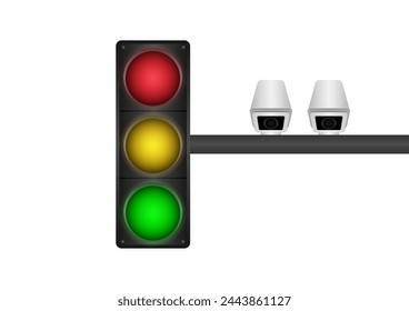 Traffic Light and CCTV Security Camera or Surveillance Camera. Vector Illustration. 