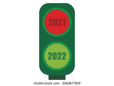 Traffic light with the change of year from 2021 to 2022.