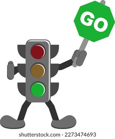 traffic light character giving orders to go, green light