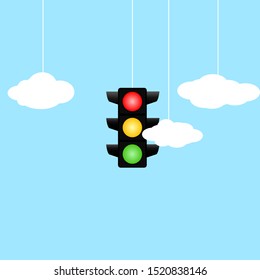 traffic light and clouds vector illustration flat style