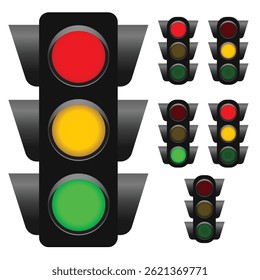 Traffic light collection for vehicles and pedestrians, isolated on white background. Eps file available.