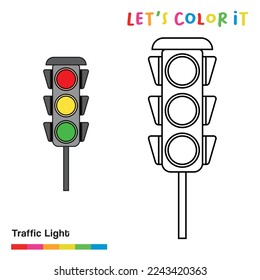 Traffic Light Coloring Page for kids with guidelines