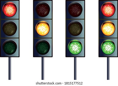 Traffic light with coronavirus symbol. Vector illustration.