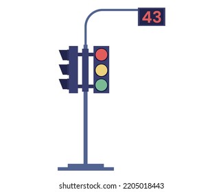 Traffic light with countdown timer. Flat vector illustration.