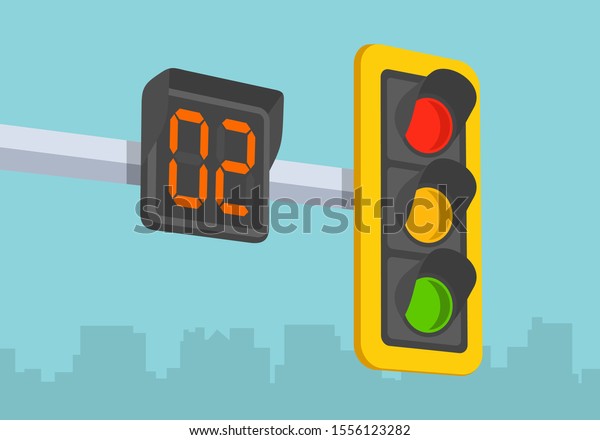 Traffic\
light countdown timer. Flat vector\
illustration.