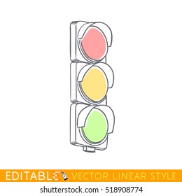 Traffic light. Crossroad. Editable outline sketch. Stock vector illustration.