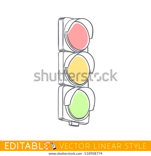 Traffic light. Crossroad. Editable outline\
sketch. Stock vector\
illustration.