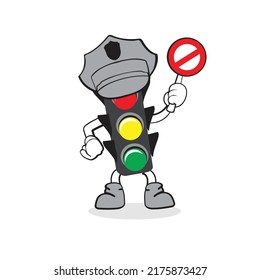 traffic light  cute mascot wearing police hat