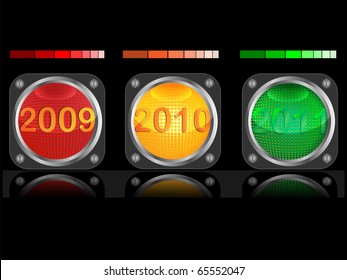 Traffic light and  date of New Year against a dark background