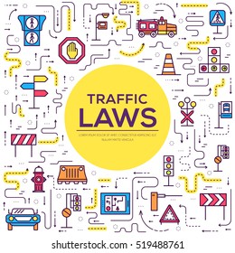 Traffic Light Day And Highway Code Outline Icons Set. Vector Thin Line Urban Sign Road Transportation Illustration Equipment 