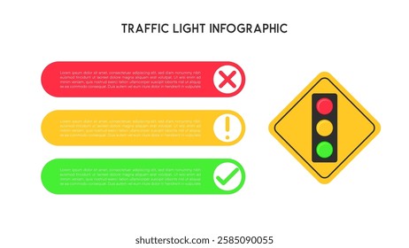 Traffic Light Decision-Making Infographic with Red, Yellow, and Green Indicators Vector Illustration