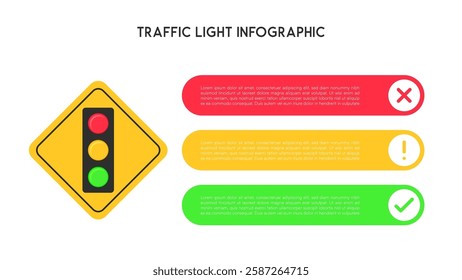 Traffic Light Decision-Making Infographic with Red, Yellow, and Green Indicators Vector Illustration