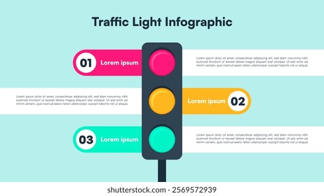 Traffic Light Diagram with Numbered Steps and Horizontal Layout Vector Illustration