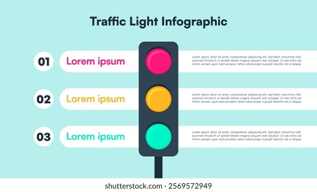 Traffic Light Diagram with Numbered Steps and Horizontal Layout Vector Illustration