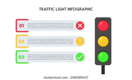 Traffic Light Diagram with Numbered Steps and Horizontal Layout Vector Illustration