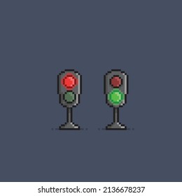 traffic light with different lamp light in pixel style