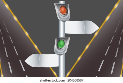 Traffic light with direction indicators and highway