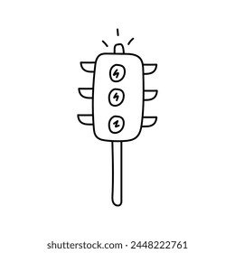 Traffic light in doodle style. Vector illustration, isolated on white background