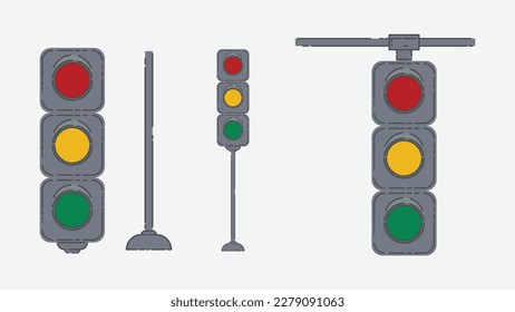 Traffic light dot line flat set follow rules vector illustration with color background