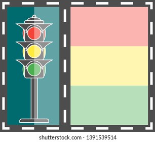 Traffic light, with elements of the road dividing strip. Vector illustration with space for text, banner, postcard.