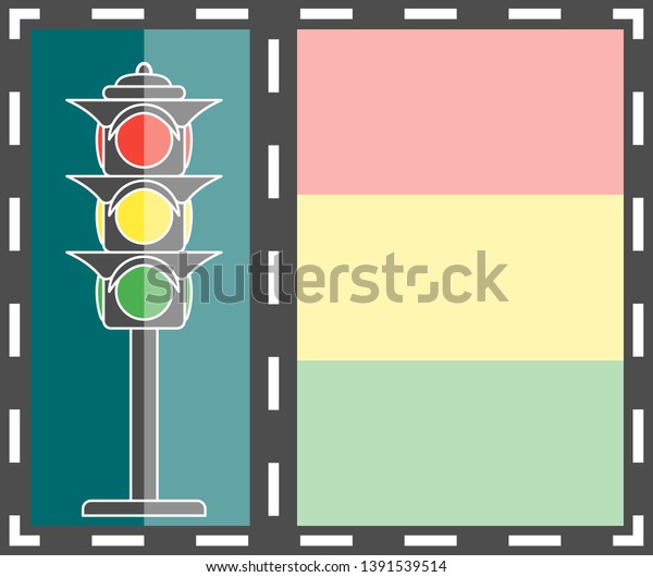 Traffic light, with elements of the road
dividing strip. Vector illustration with space for text, banner,
postcard.