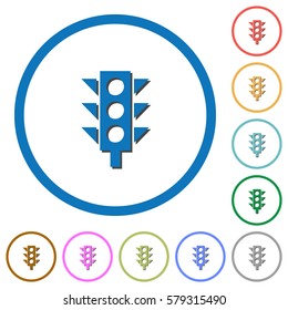 Traffic light flat color vector icons with shadows in round outlines on white background