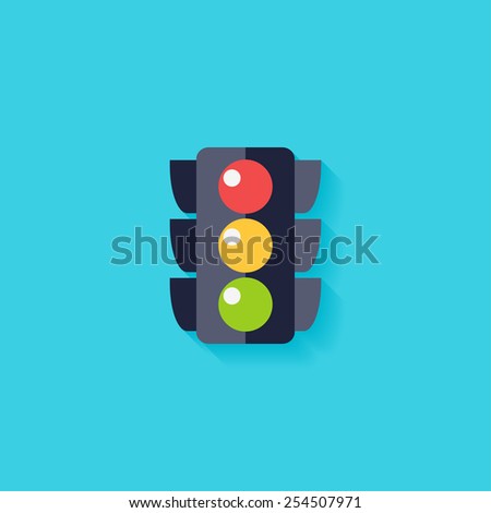 Traffic light flat icon. Modern flat icons vector collection with long shadow effect in stylish colors of web design objects. Trendy Flat Style. Isolated on blue background. Flat design. EPS 10.
