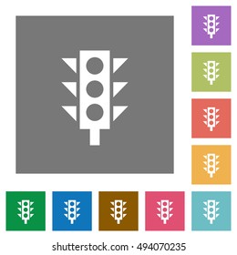 Traffic light flat icon set on color square background.