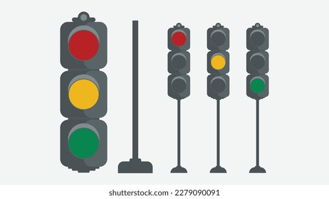 Traffic light flat set follow rules with cctv vector illustration white background