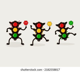 Traffic light. Follow the rules of the road. Rules for pedestrians. Vector illustration. Isolated on white background