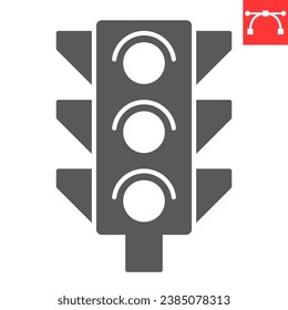 Icono de glifo de semáforo, regulación de navegación y tráfico, icono del vector de semáforo, gráficos vectoriales, señal sólida de trazo editable, eps 10.