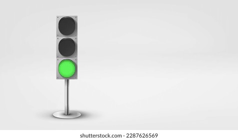 Traffic light with green light. 3d vector banner with copy space