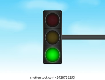 Traffic Light with Green Light against Blue Sky. Vector Illustration. 