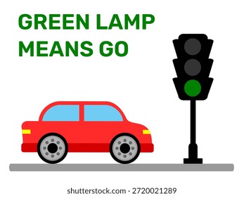 Luz verde do semáforo significa ir com ilustração do vetor do carro