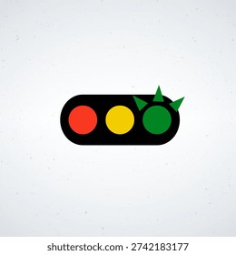 A traffic light with a green light and sharp spikes on a white background, symbolizing caution and warning. The image is a creative representation of a traffic light with a twist, adding a sense of danger and risk to the traditional symbol of safety and guidance.
